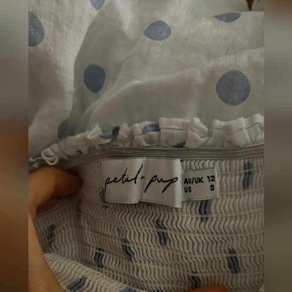 Petal and Pup smocked linen dress.White and blue polka dots.Small - Picture 2 of 2